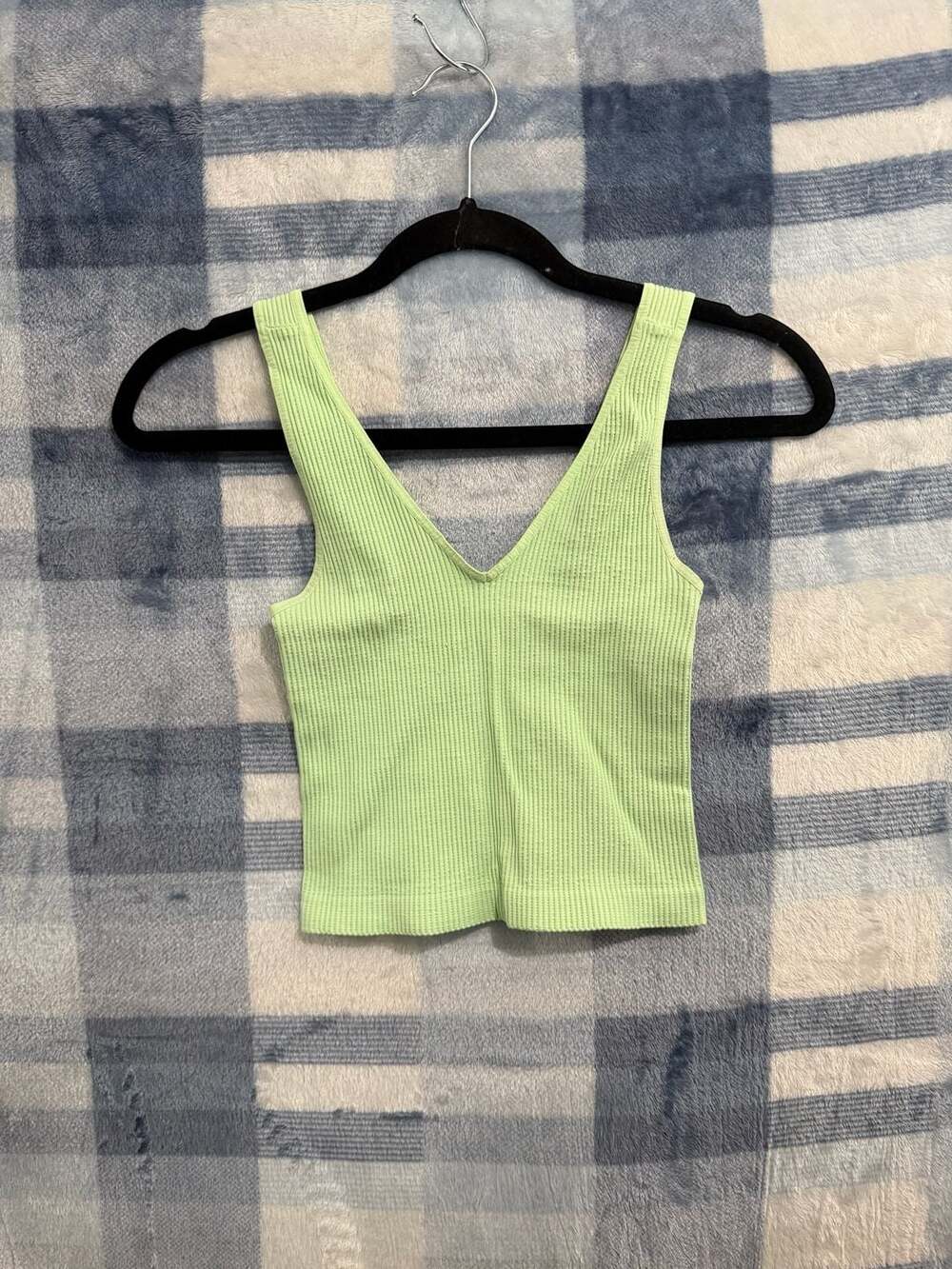 Comfort Cove Clothing Light Green Ribbed V-Neck Cropped Tank Top